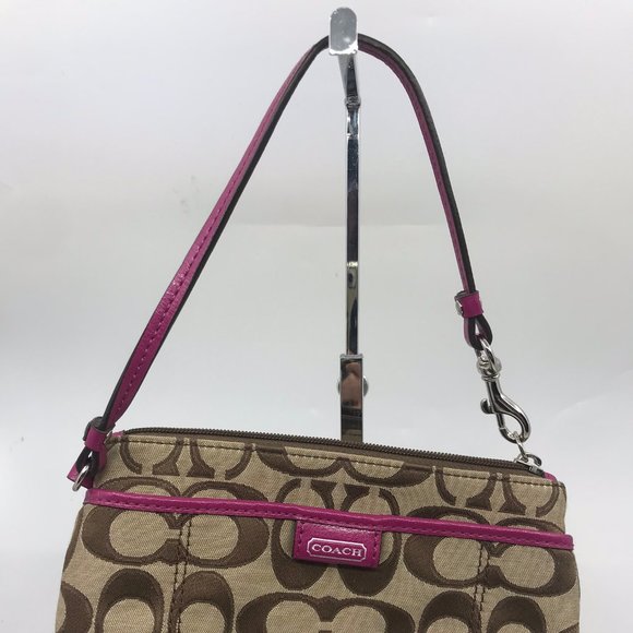 COACH Jacquard Fabric Tan Pink Wristlet - Picture 3 of 5